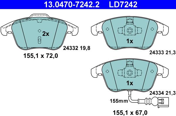 ATE 13.0470-7242.2 - Тормозные колодки, дисковые, комплект autospares.lv