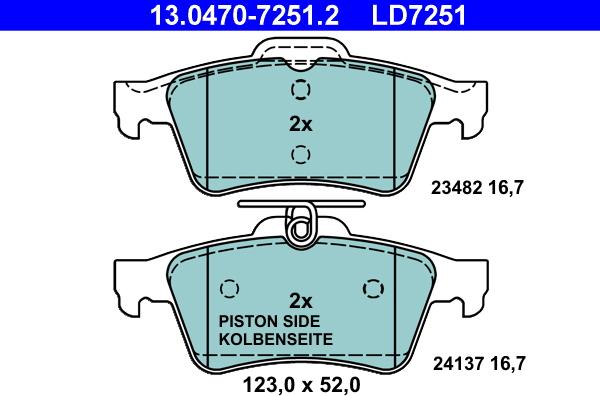 ATE 13.0470-7251.2 - Тормозные колодки, дисковые, комплект autospares.lv