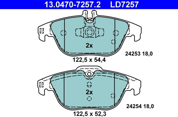 ATE 13.0470-7257.2 - Тормозные колодки, дисковые, комплект autospares.lv