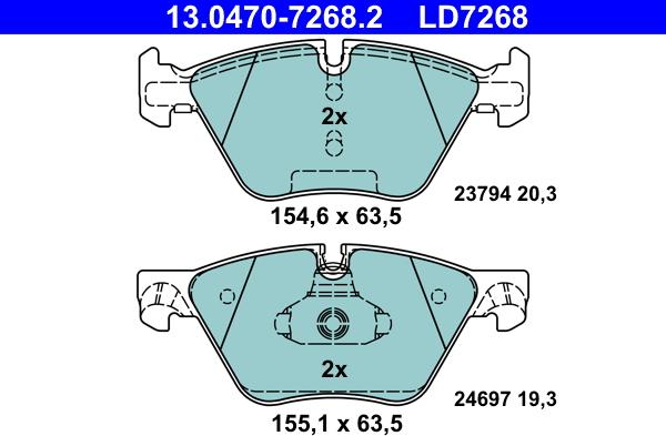 ATE 13.0470-7268.2 - Тормозные колодки, дисковые, комплект autospares.lv