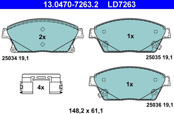 ATE 13.0470-7263.2 - Тормозные колодки, дисковые, комплект autospares.lv