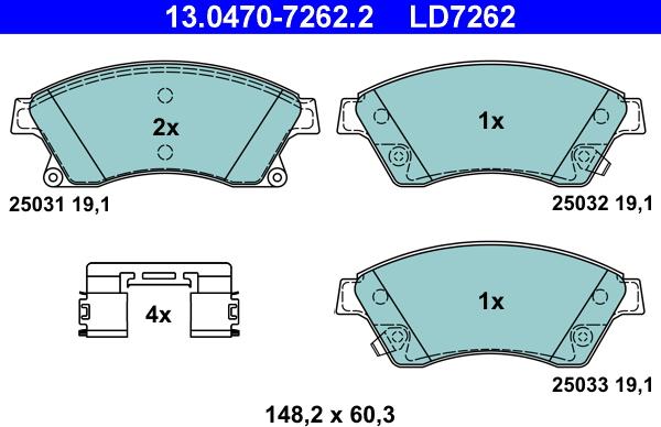 ATE 13.0470-7262.2 - Тормозные колодки, дисковые, комплект autospares.lv