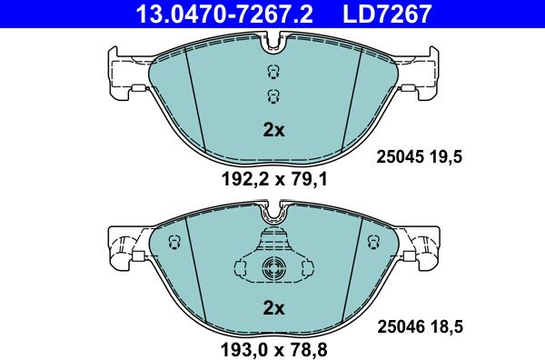 ATE 13.0470-7267.2 - Тормозные колодки, дисковые, комплект autospares.lv