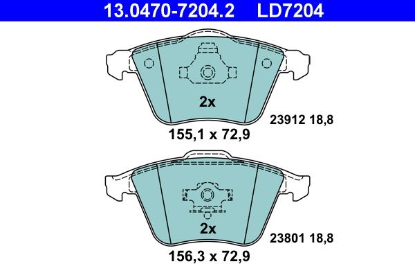 ATE 13.0470-7204.2 - Тормозные колодки, дисковые, комплект autospares.lv