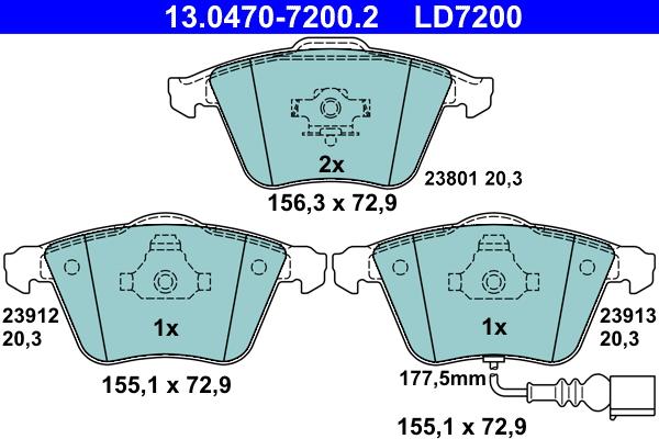 ATE 13.0470-7200.2 - Тормозные колодки, дисковые, комплект autospares.lv