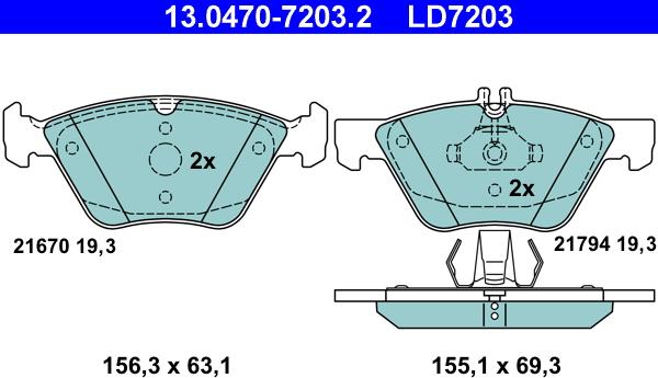 ATE 13.0470-7203.2 - Тормозные колодки, дисковые, комплект autospares.lv