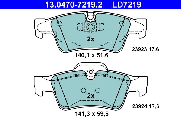 ATE 13.0470-7219.2 - Тормозные колодки, дисковые, комплект autospares.lv