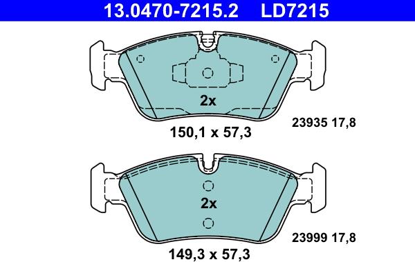 ATE 13.0470-7215.2 - Тормозные колодки, дисковые, комплект autospares.lv