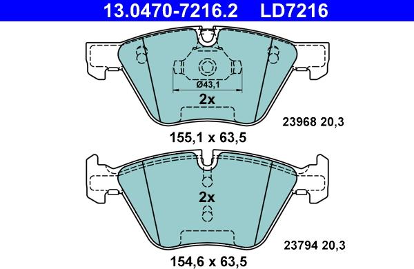 ATE 13.0470-7216.2 - Тормозные колодки, дисковые, комплект autospares.lv