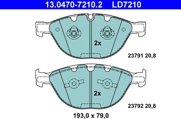 ATE 13.0470-7210.2 - Тормозные колодки, дисковые, комплект autospares.lv