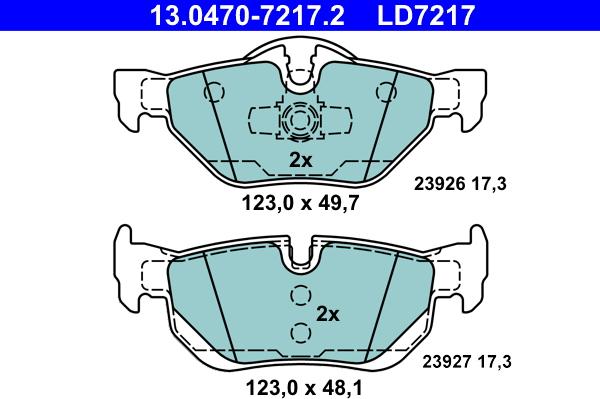 ATE 13.0470-7217.2 - Тормозные колодки, дисковые, комплект autospares.lv