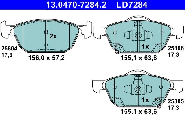 ATE 13.0470-7284.2 - Тормозные колодки, дисковые, комплект autospares.lv