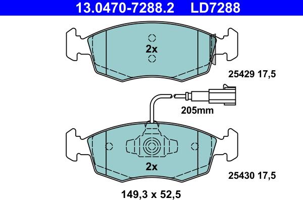 ATE 13.0470-7288.2 - Тормозные колодки, дисковые, комплект autospares.lv