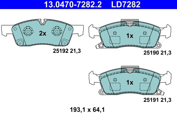 ATE 13.0470-7282.2 - Тормозные колодки, дисковые, комплект autospares.lv