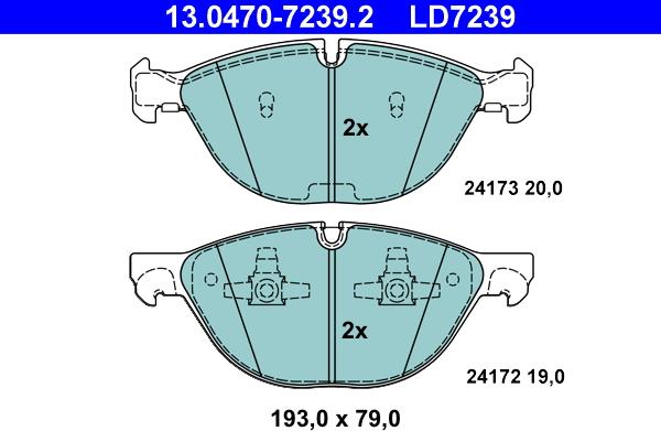 ATE 13.0470-7239.2 - Тормозные колодки, дисковые, комплект autospares.lv