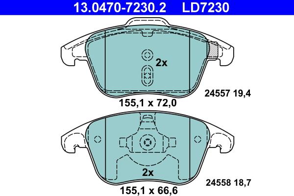 ATE 13.0470-7230.2 - Тормозные колодки, дисковые, комплект autospares.lv