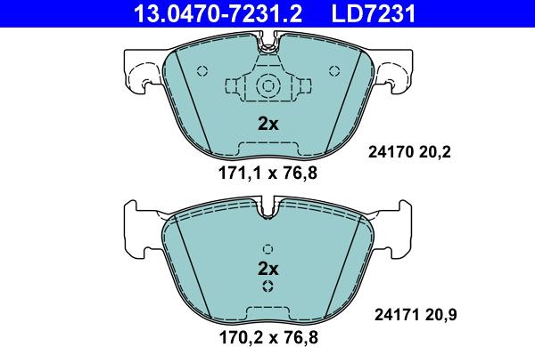 ATE 13.0470-7231.2 - Тормозные колодки, дисковые, комплект autospares.lv