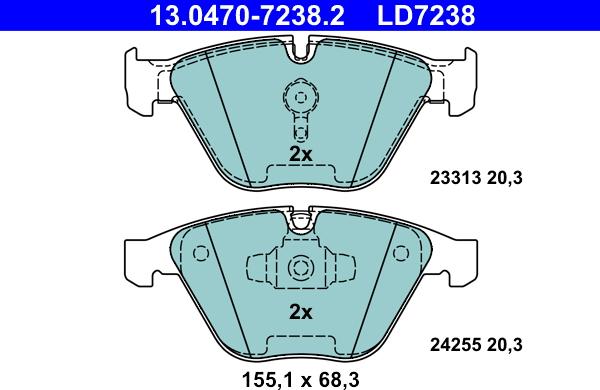 ATE 13.0470-7238.2 - Тормозные колодки, дисковые, комплект autospares.lv