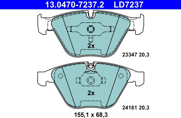 ATE 13.0470-7237.2 - Тормозные колодки, дисковые, комплект autospares.lv