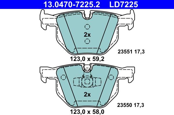 ATE 13.0470-7225.2 - Тормозные колодки, дисковые, комплект autospares.lv