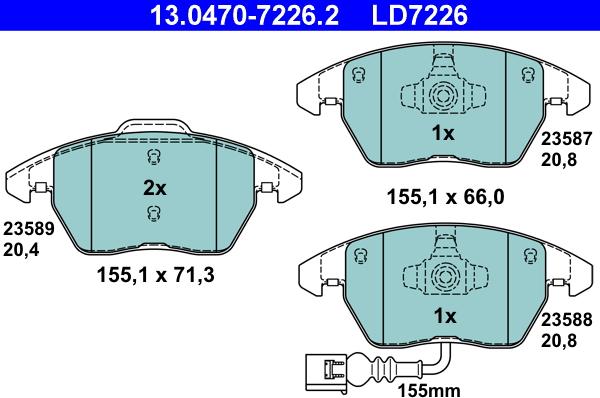 ATE 13.0470-7226.2 - Тормозные колодки, дисковые, комплект autospares.lv