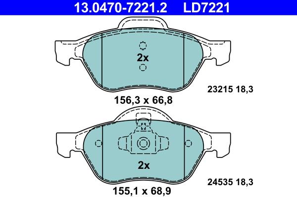 ATE 13.0470-7221.2 - Тормозные колодки, дисковые, комплект autospares.lv