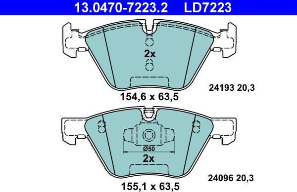 ATE 13.0470-7223.2 - Тормозные колодки, дисковые, комплект autospares.lv