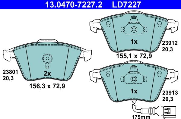 ATE 13.0470-7227.2 - Тормозные колодки, дисковые, комплект autospares.lv