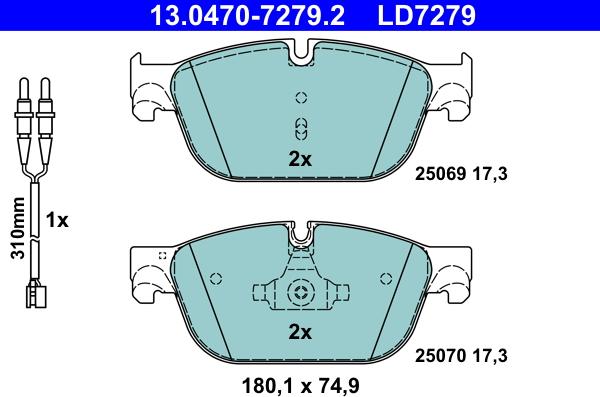 ATE 13.0470-7279.2 - Тормозные колодки, дисковые, комплект autospares.lv