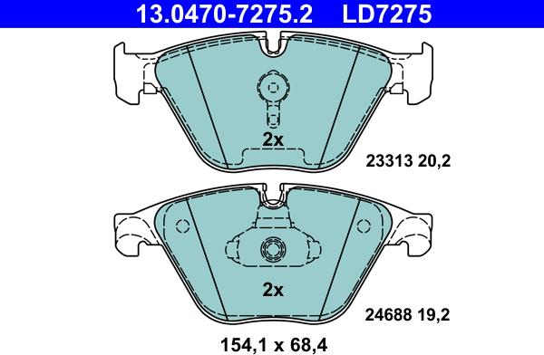 ATE 13.0470-7275.2 - Тормозные колодки, дисковые, комплект autospares.lv