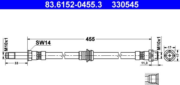 ATE 83.6152-0455.3 - Тормозной шланг autospares.lv