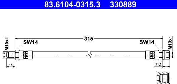 ATE 83.6104-0315.3 - Тормозной шланг autospares.lv