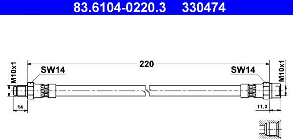 ATE 83.6104-0220.3 - Тормозной шланг autospares.lv