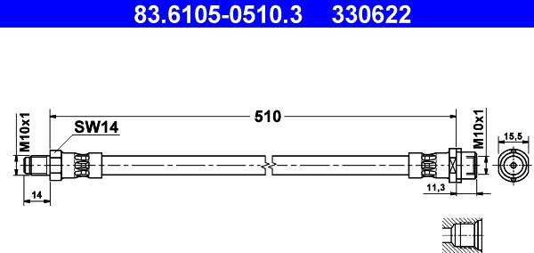 ATE 83.6105-0510.3 - Тормозной шланг autospares.lv