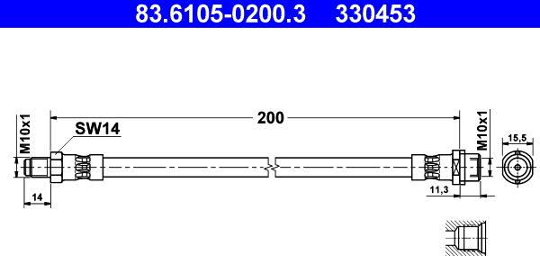 ATE 83.6105-0200.3 - Тормозной шланг autospares.lv