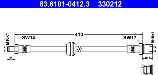 ATE 83.6101-0412.3 - Тормозной шланг autospares.lv