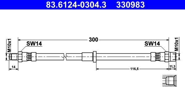 ATE 83.6124-0304.3 - Тормозной шланг autospares.lv