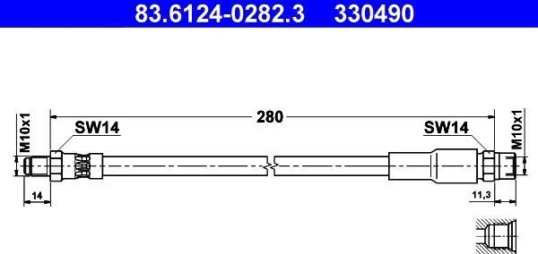 ATE 83.6124-0282.3 - Тормозной шланг autospares.lv