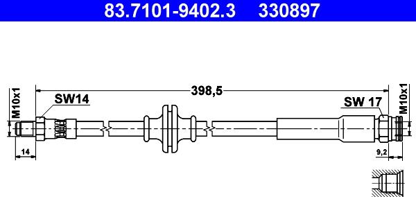 ATE 83.7101-9402.3 - Тормозной шланг autospares.lv