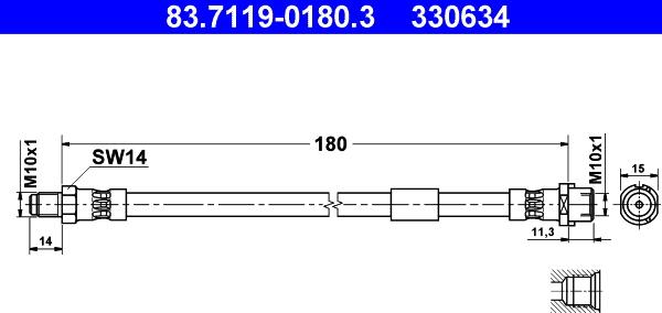 ATE 83.7119-0180.3 - Тормозной шланг autospares.lv