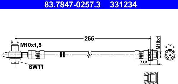 ATE 83.7847-0257.3 - Тормозной шланг autospares.lv