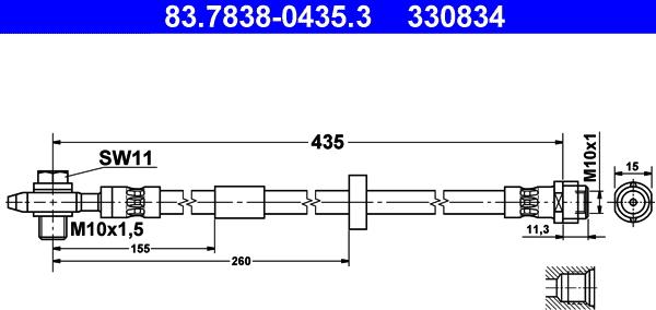 ATE 83.7838-0435.3 - Тормозной шланг autospares.lv