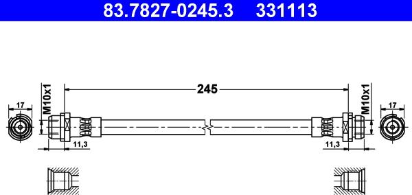 ATE 83.7827-0245.3 - Тормозной шланг autospares.lv