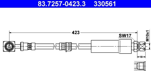 ATE 83.7257-0423.3 - Тормозной шланг autospares.lv