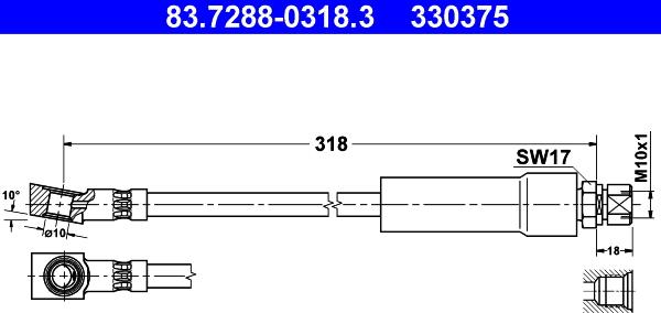 ATE 83.7288-0318.3 - Тормозной шланг autospares.lv