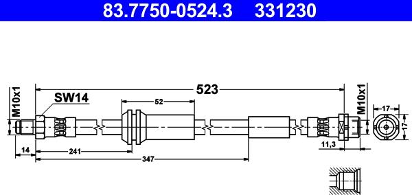 ATE 83.7750-0524.3 - Тормозной шланг autospares.lv