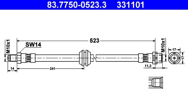 ATE 83.7750-0523.3 - Тормозной шланг autospares.lv