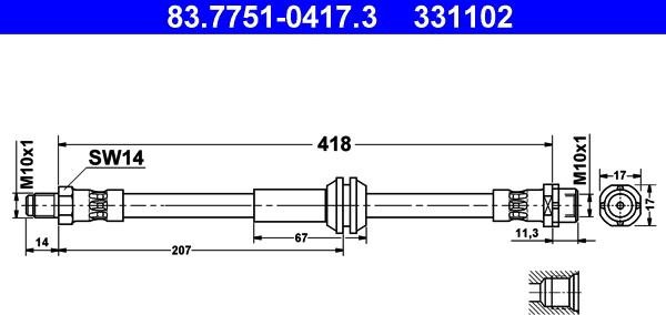 ATE 83.7751-0417.3 - Тормозной шланг autospares.lv