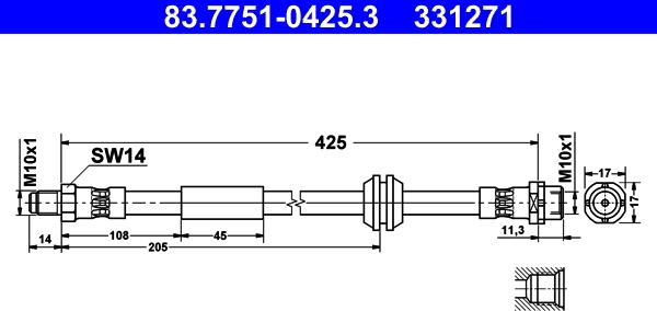 ATE 83.7751-0425.3 - Тормозной шланг autospares.lv