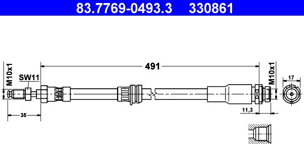 ATE 83.7769-0493.3 - Тормозной шланг autospares.lv